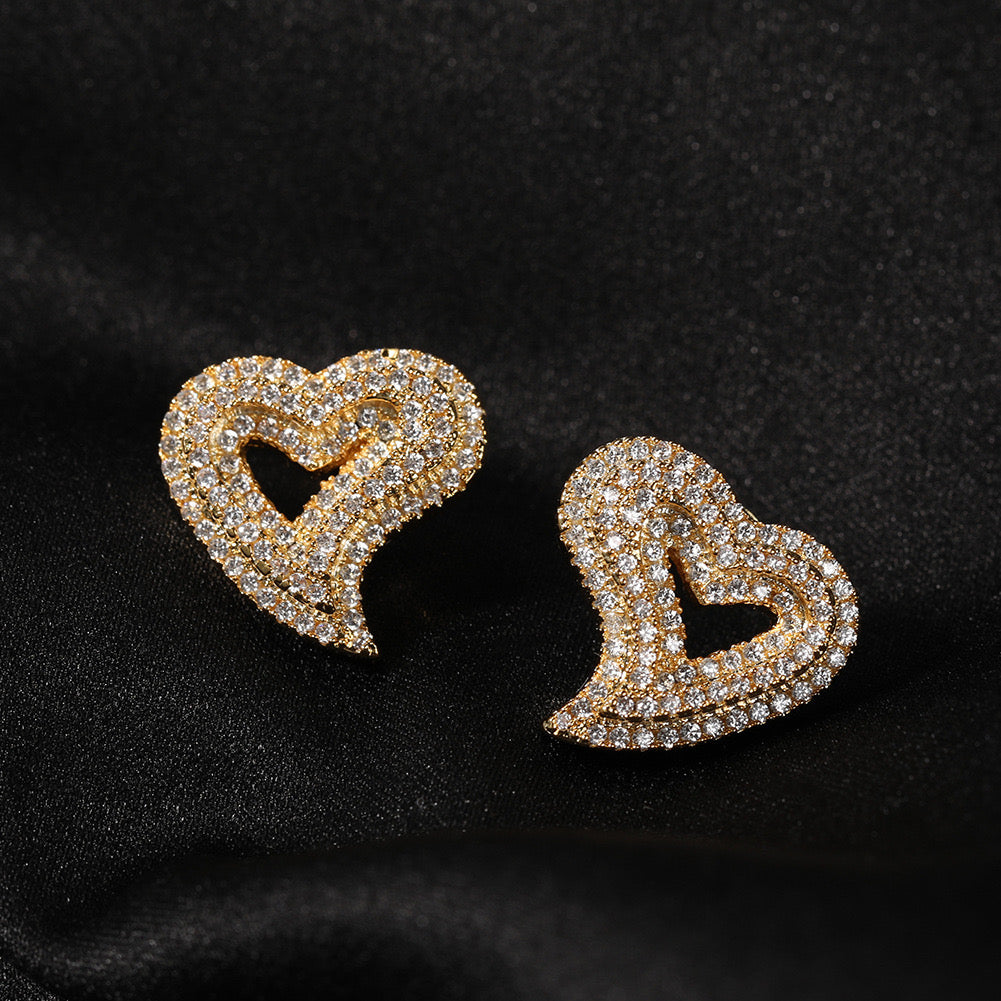 Hip hop jewelry Heart Earrings -Gold