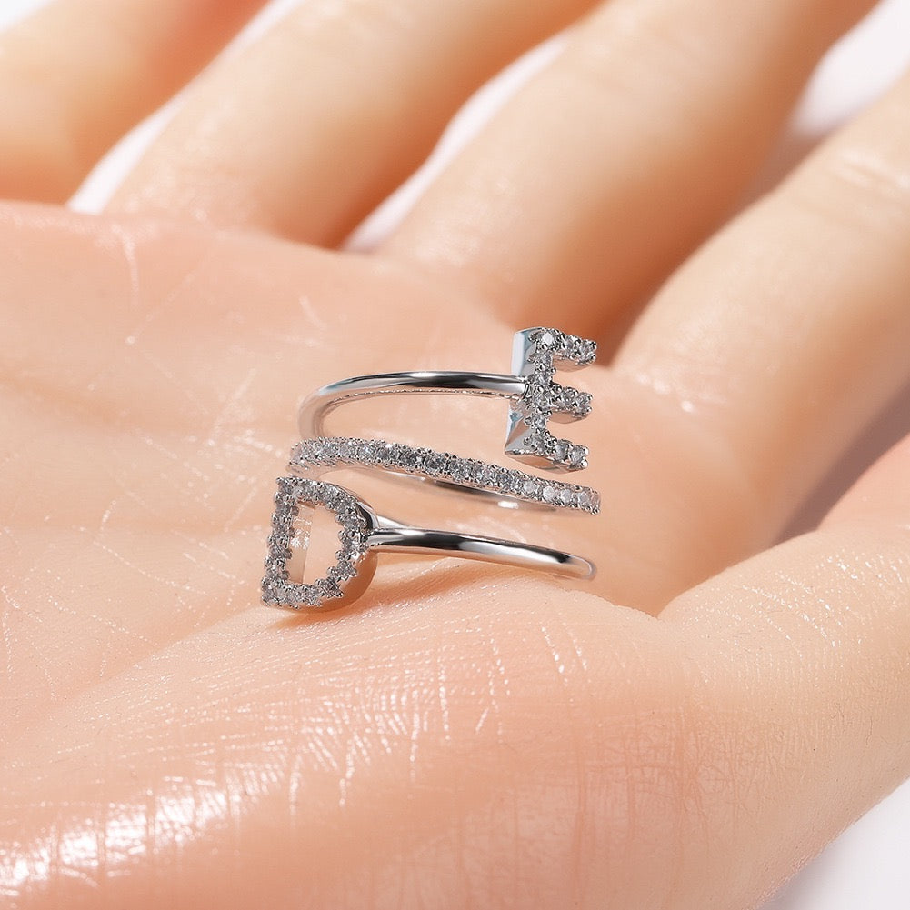 Hip Hop jewelry letter ring -Silver