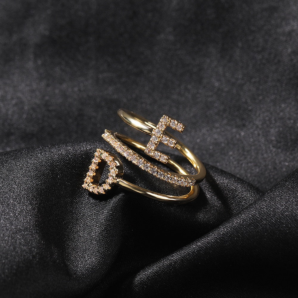 Hip Hop jewelry letter ring -Gold