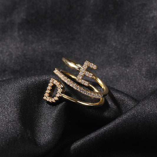 Hip Hop jewelry letter ring -Gold