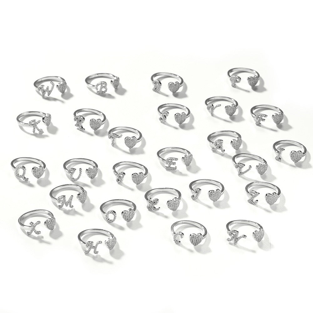 Hip hop jewelry 26 letter ring-Silver