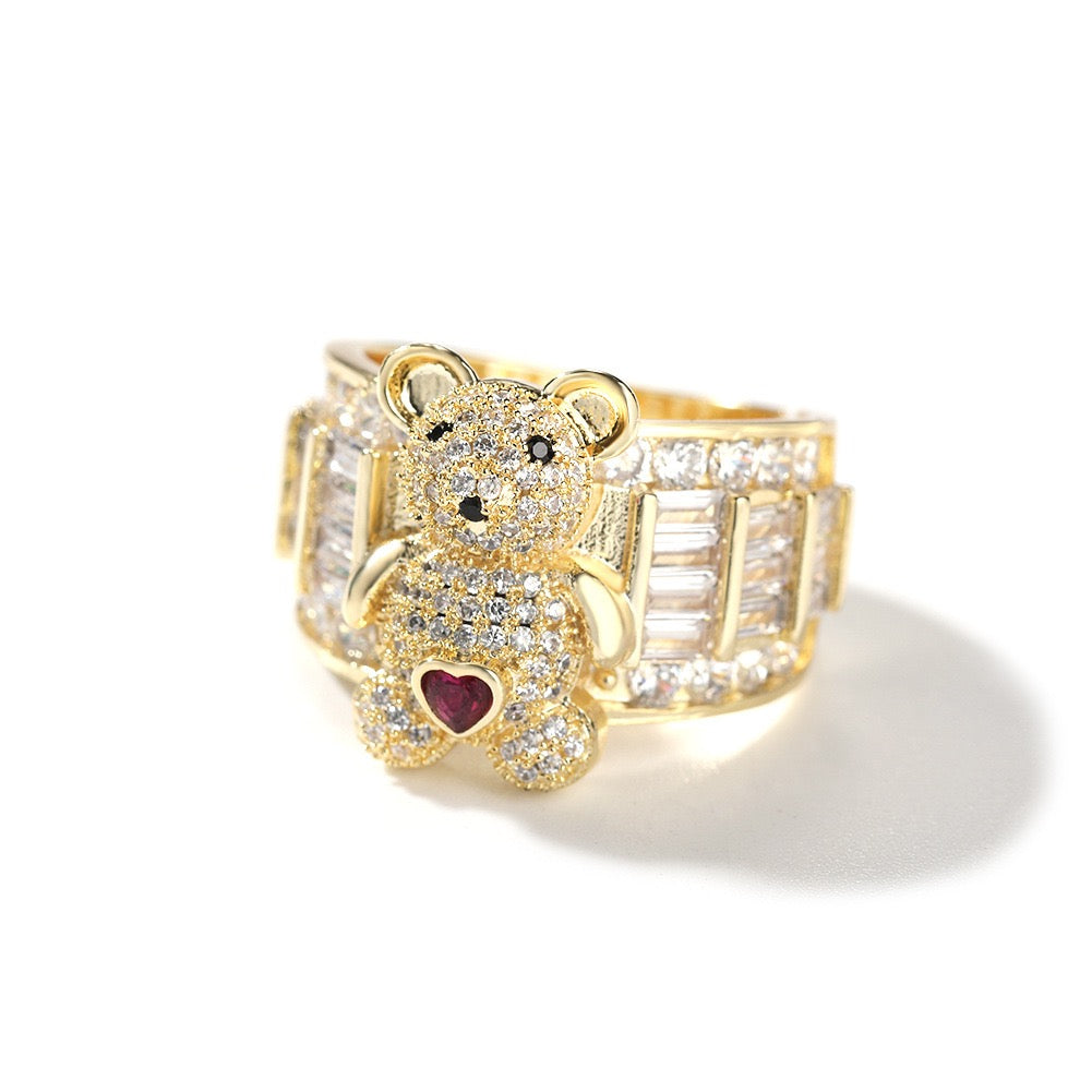 Hip hop jewelry bear ring-Gold