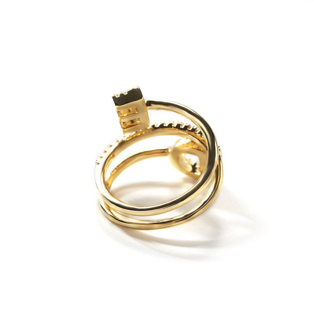 Hip Hop jewelry letter ring -Gold