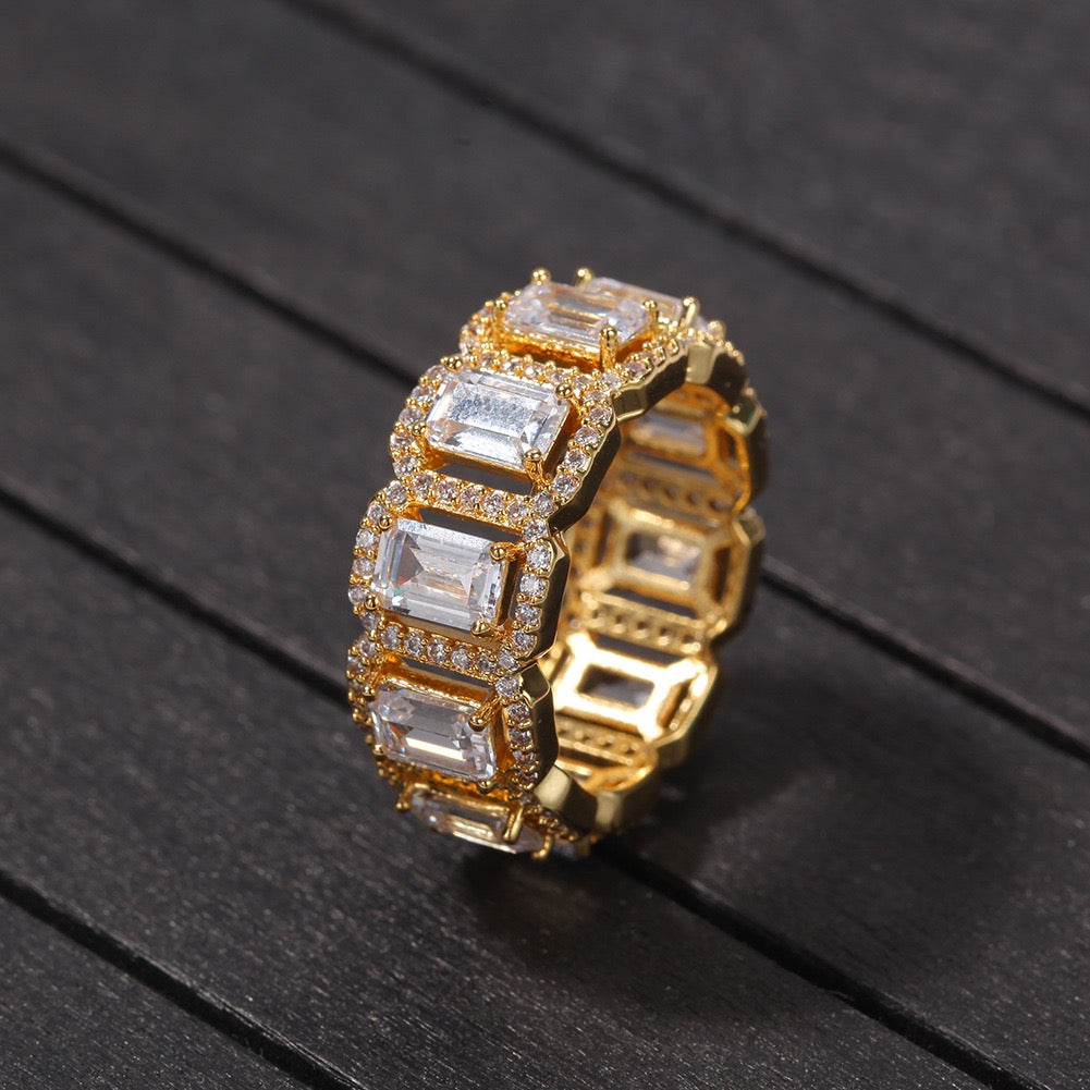 Hip hop jewelry oblong zircon ring-Gold