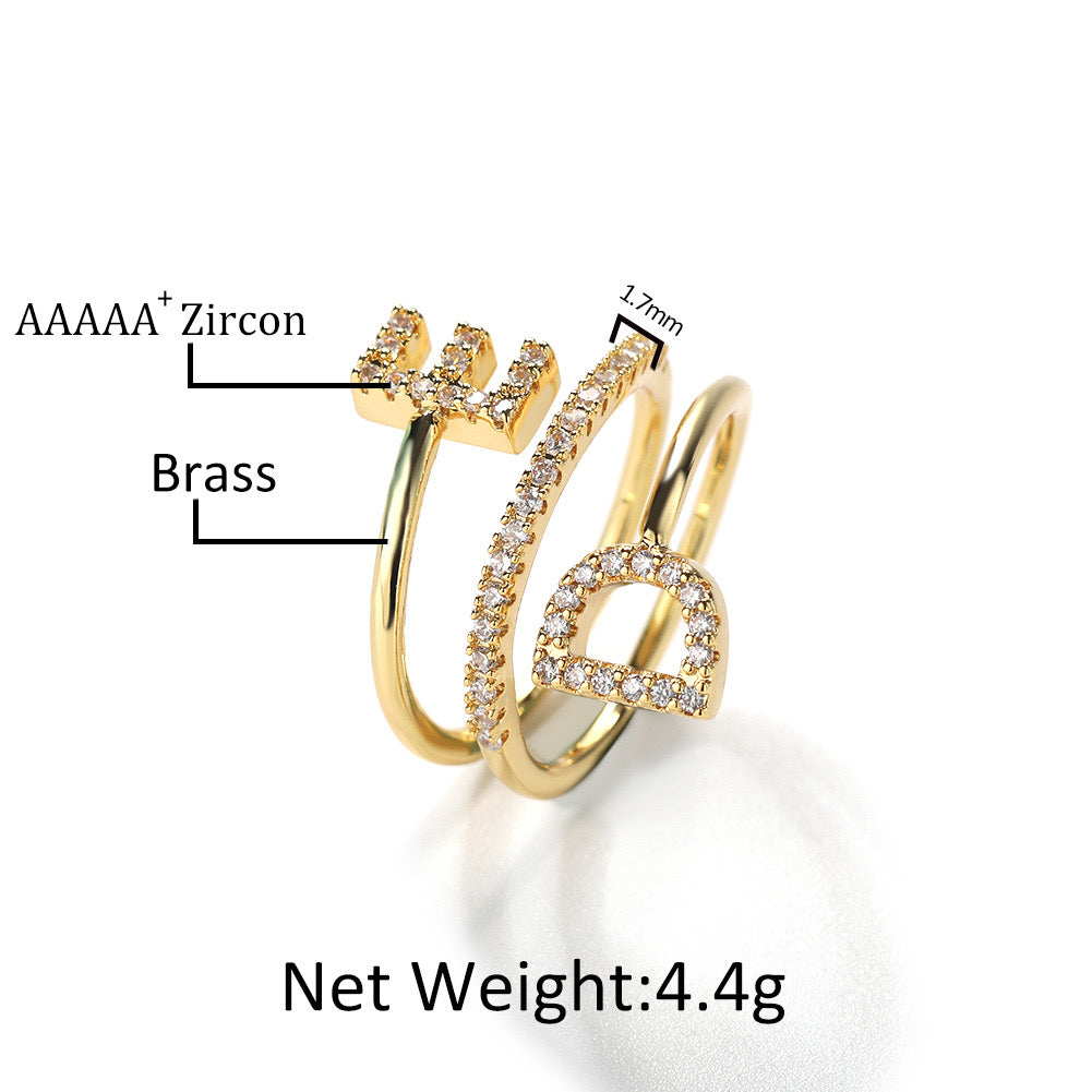 Hip Hop jewelry letter ring -Gold