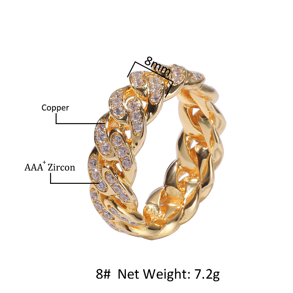 Hip hop jewelry cuban link chain ring-Gold