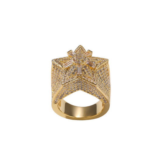 Hip hop jewelry star ring-Gold