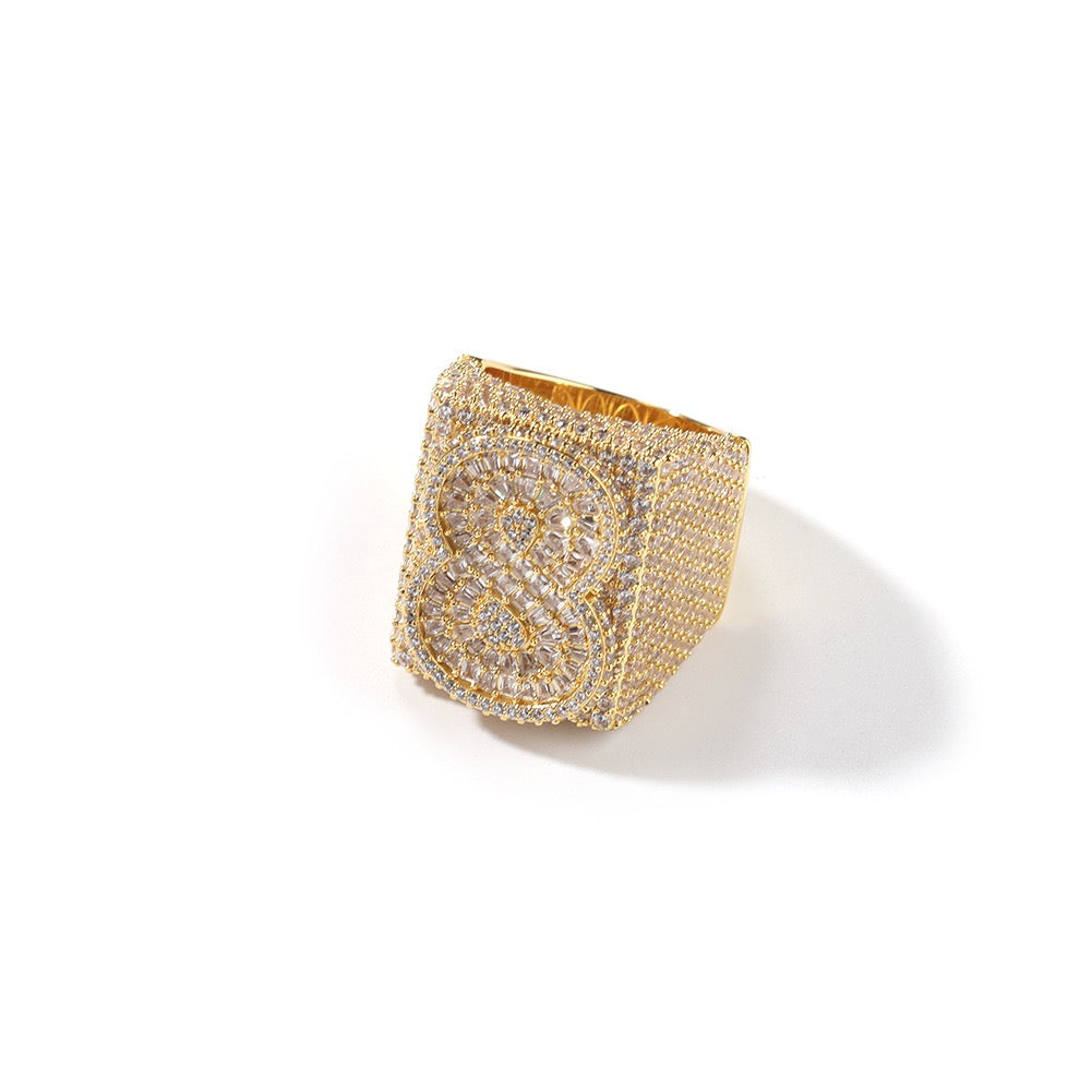 Hip hop jewelry alphanumeric ring-Gold