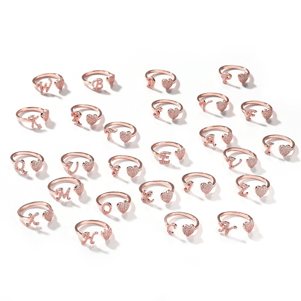 Hip hop jewelry 26 letter ring-Rose gold