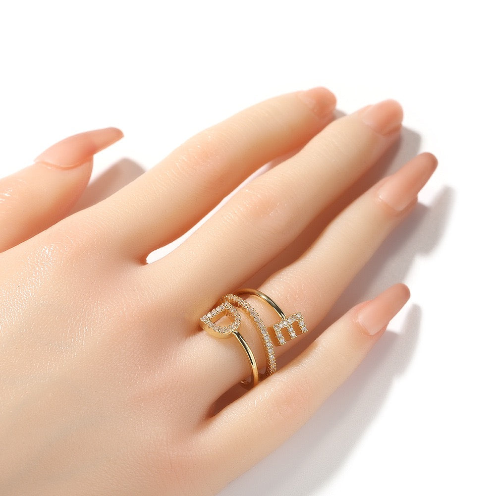 Hip Hop jewelry letter ring -Gold