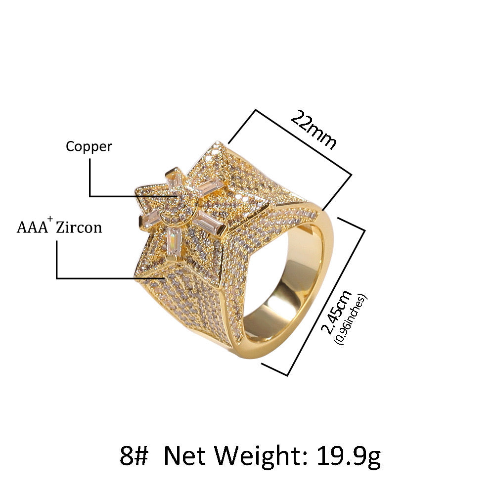 Hip hop jewelry star ring-Silver