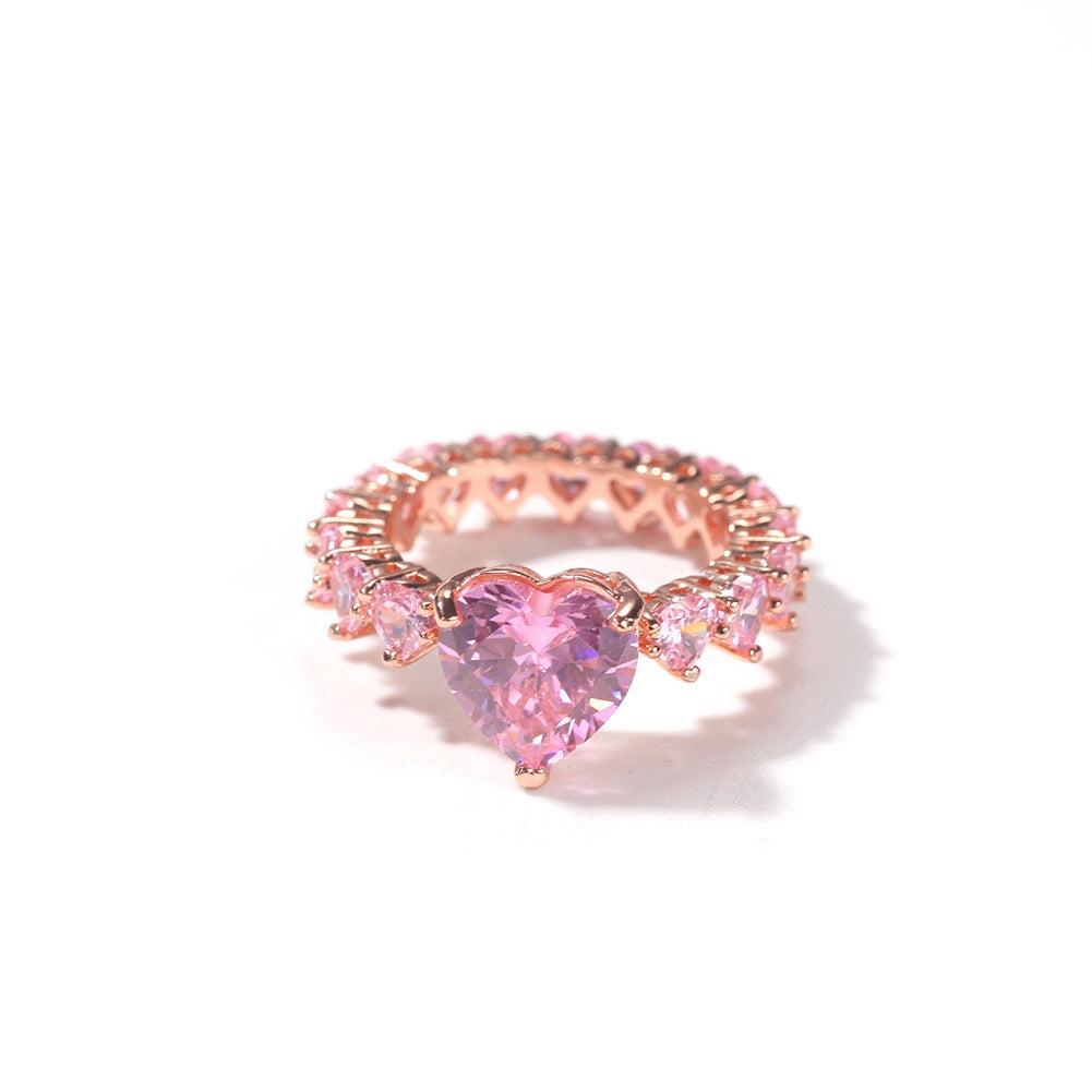 Hip hop jewelry Heart Baguette Ring-Rose gold