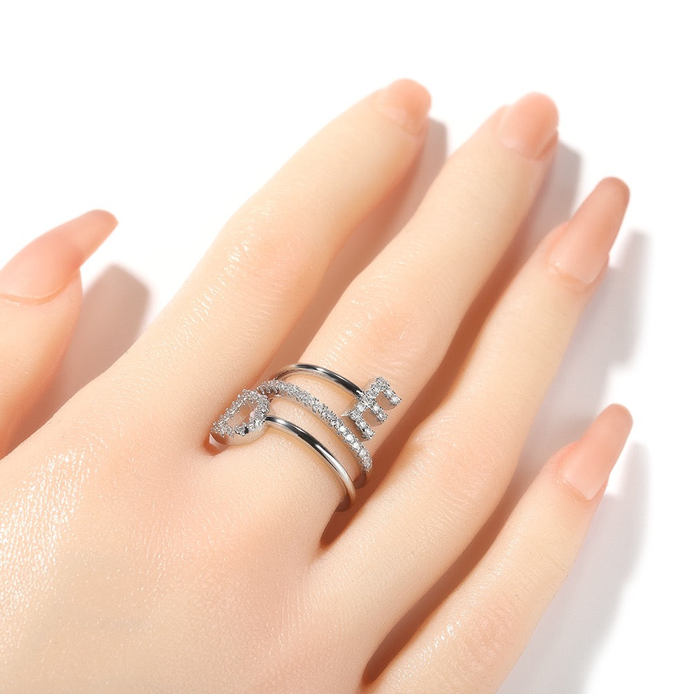 Hip Hop jewelry letter ring -Silver