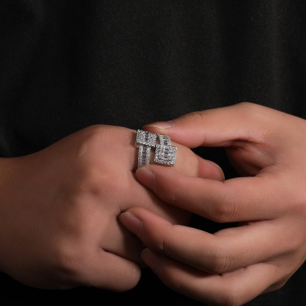 Hip hop jewelry T square ring-Silver