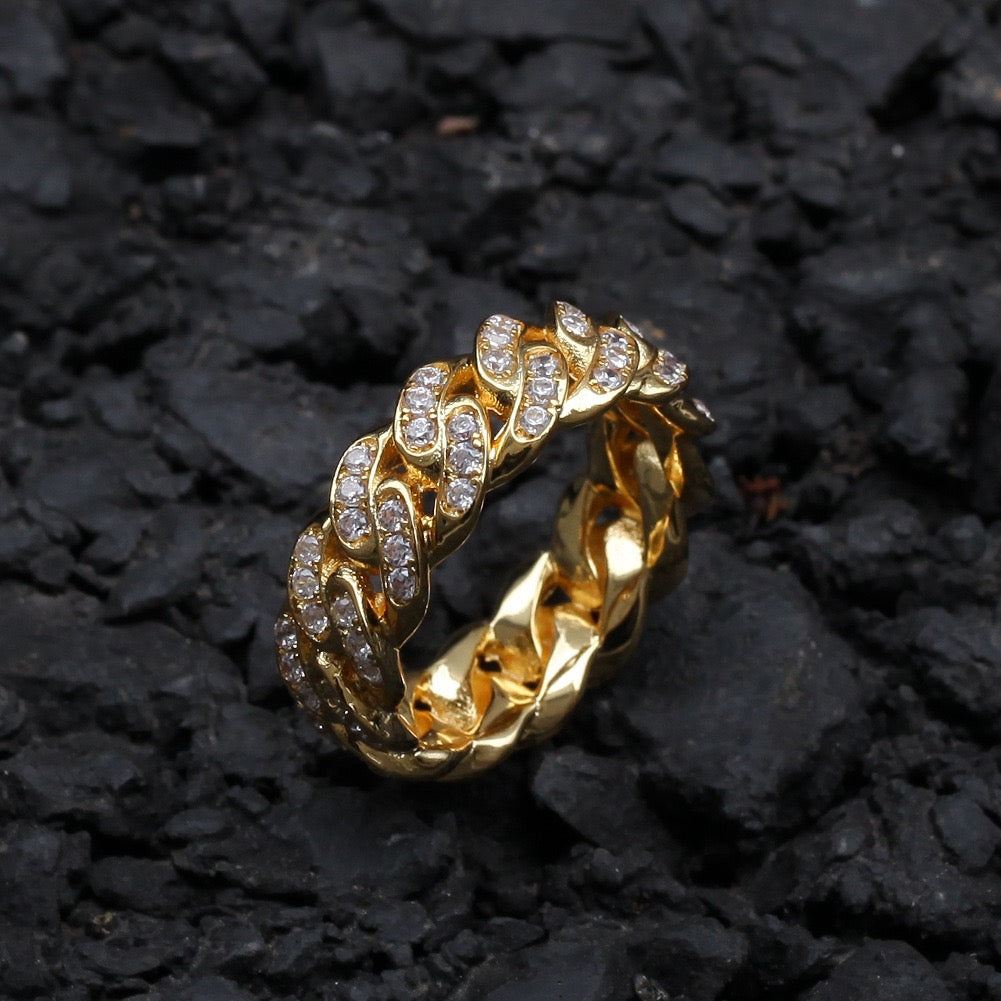 Hip hop jewelry cuban link chain ring-Gold