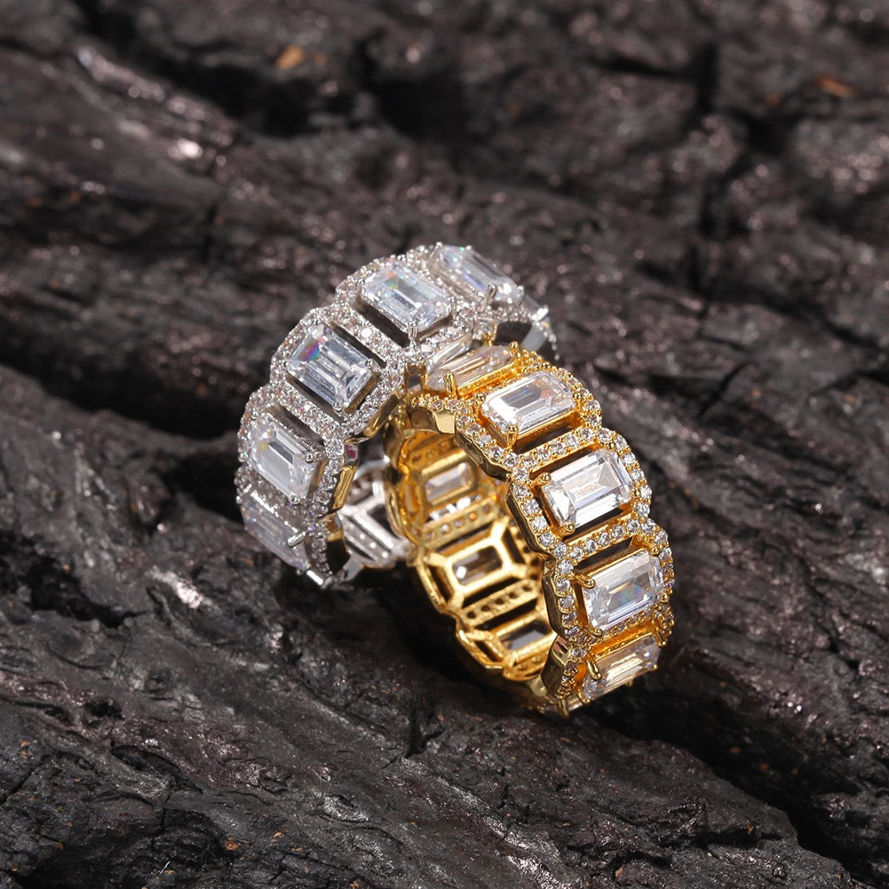 Hip hop jewelry oblong zircon ring-Gold