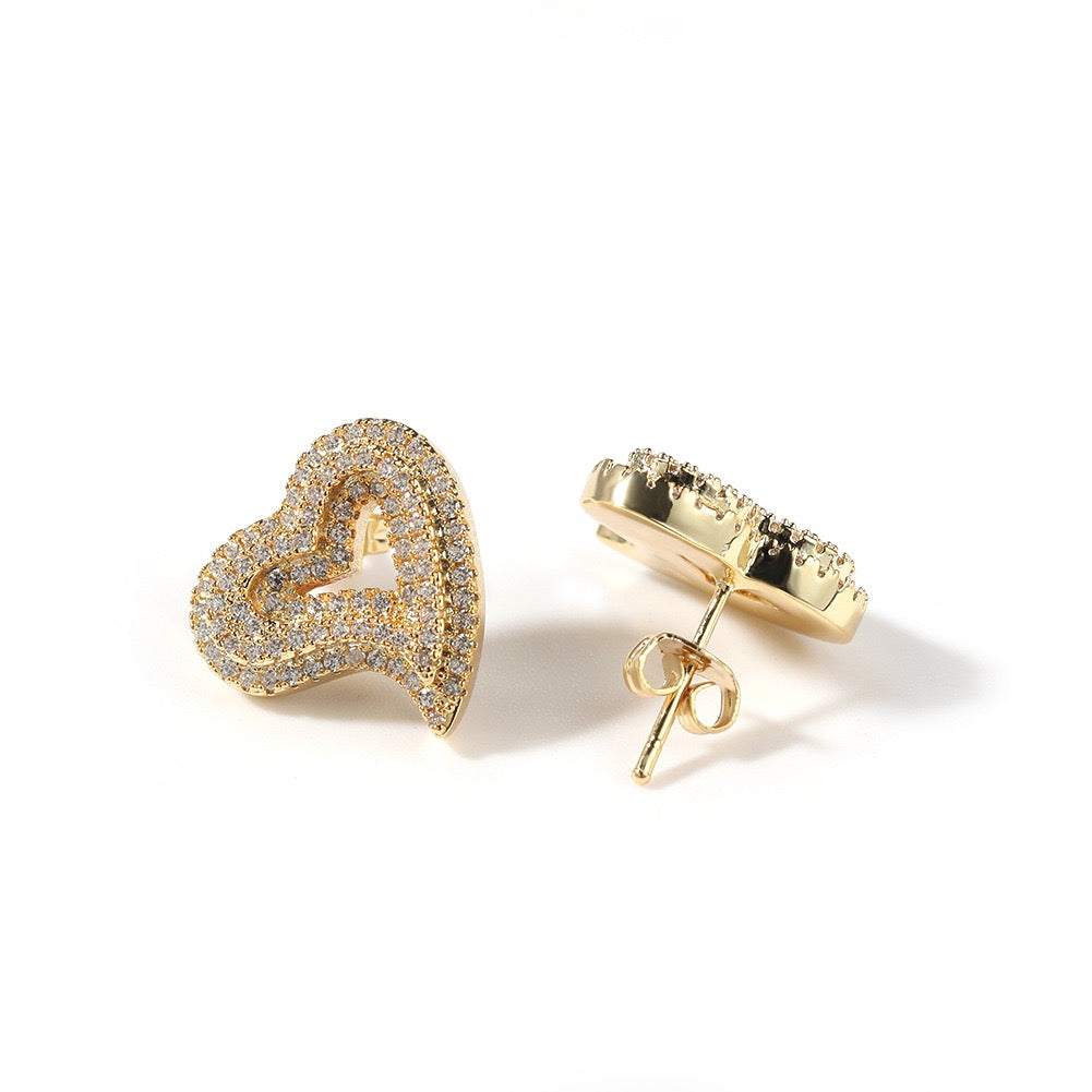Hip hop jewelry Heart Earrings -Gold