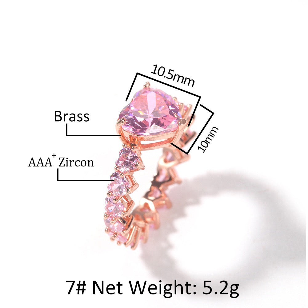 Hip hop jewelry Heart Baguette Ring-Rose gold