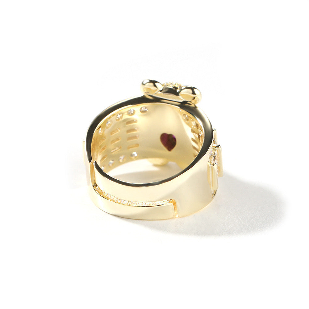 Hip hop jewelry bear ring-Gold