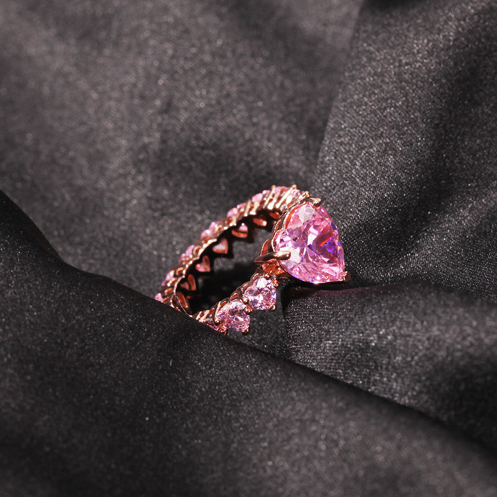 Hip hop jewelry Heart Baguette Ring-Rose gold