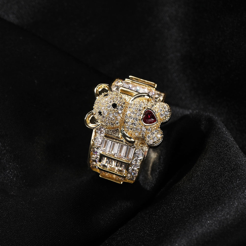 Hip hop jewelry bear ring-Gold