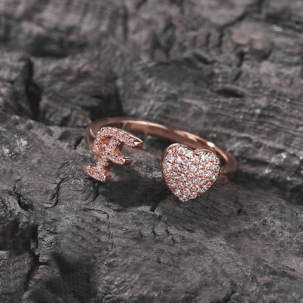 Hip hop jewelry 26 letter ring-Rose gold