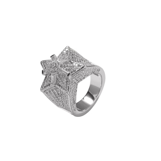 Hip hop jewelry star ring-Silver