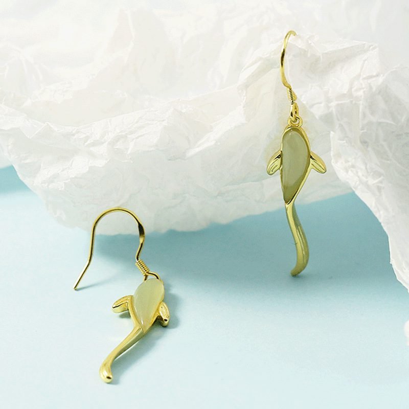 Hetian Jade Dolphin Earrings - 图片 3