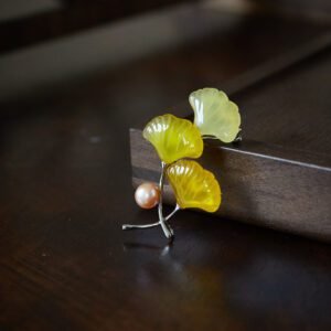 Ginkgo Pearl Brooch