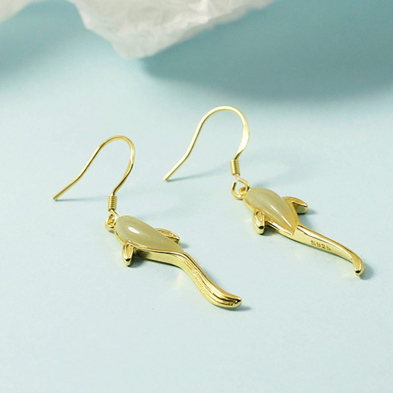 Hetian Jade Dolphin Earrings - 图片 4